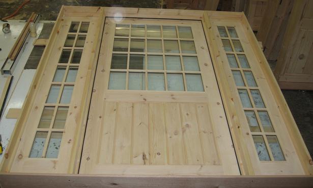 20 lite wood door with two 14 lite sidelights