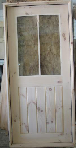 2 lite exterior wood door with plank bottom