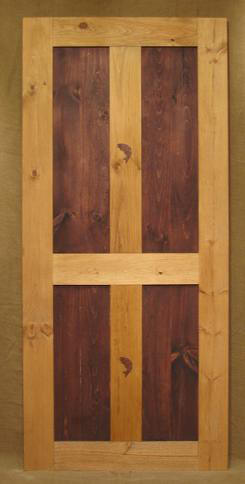jumping fish carving on rustic pine door