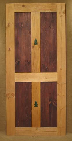 tree carving on rustic pine door