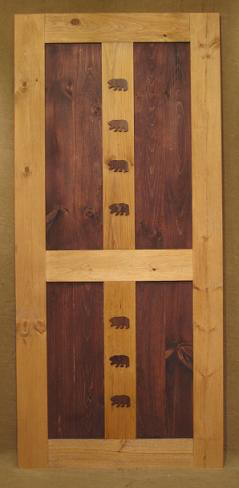 Interior wood door with bear carving