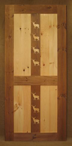 pine door with deer carving