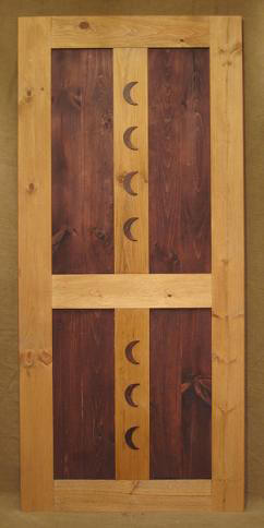 Pine interior door with rustic moon carving
