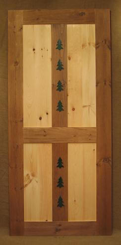 Pine door with tree carving