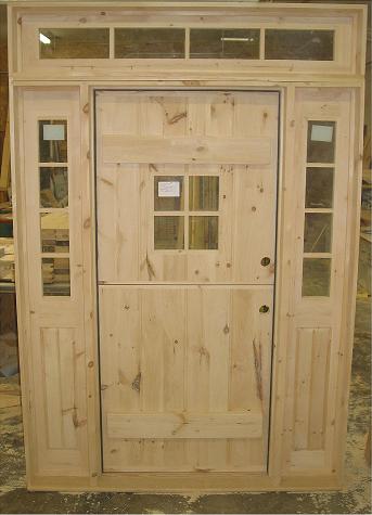 Exterior dutch door with double sidelights and transom