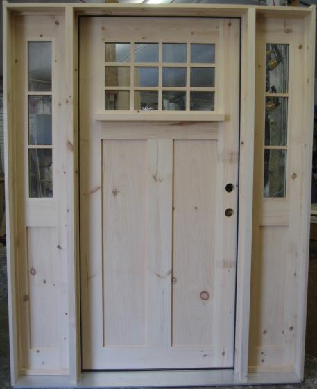 Pine door with sidelights