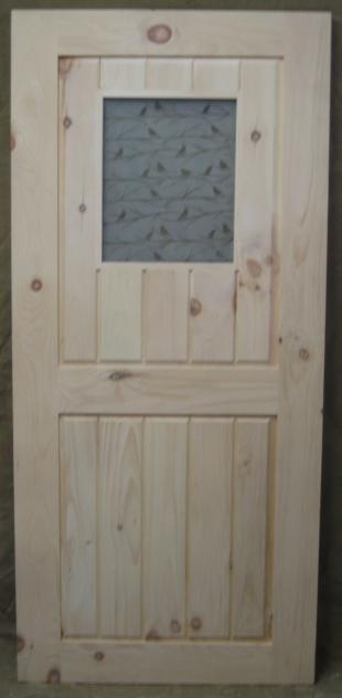 Etched glass pine door with bird etching