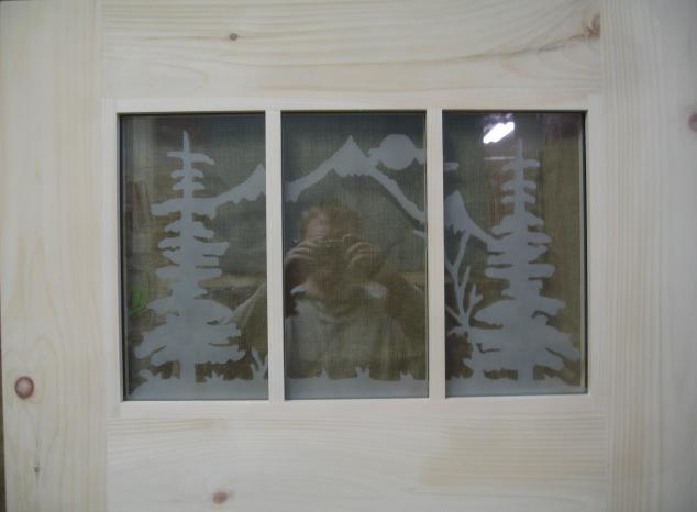 pine door with etching